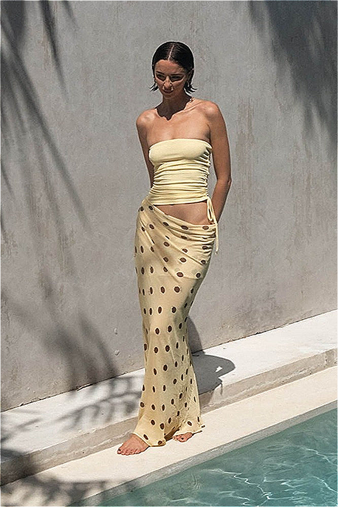 New s Edit, Polka Dot Strapless Bodycon Maxi Dress