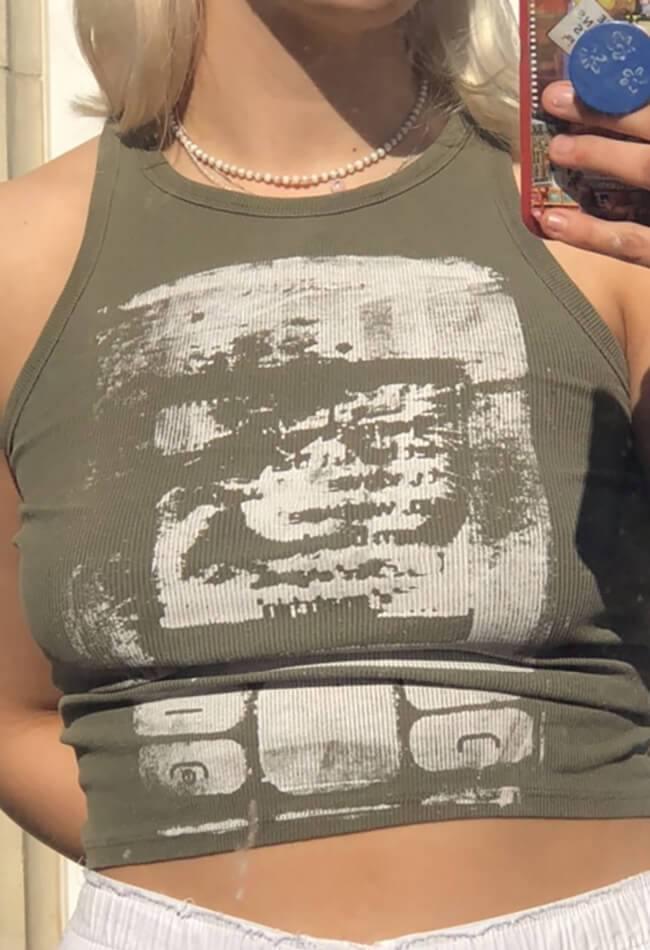Style Core Aesthetics, New Style Trends - Abstract Print Rib Crop Tank Top