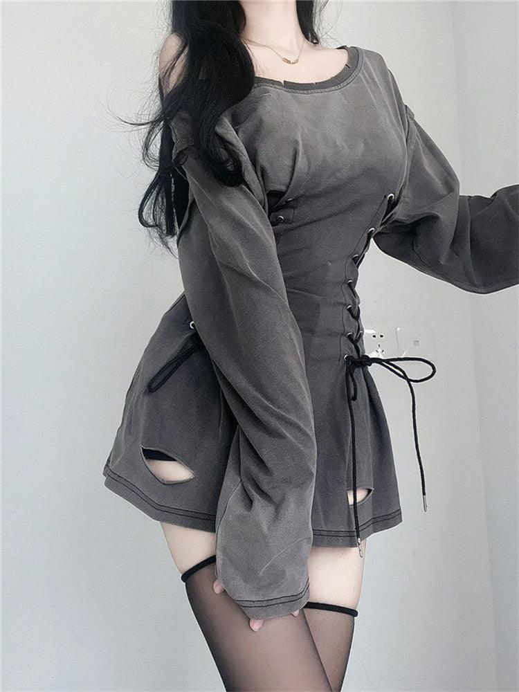 Style Core Aesthetics, New Style Trends - Acubi Smoke Lace Up Mini Dress