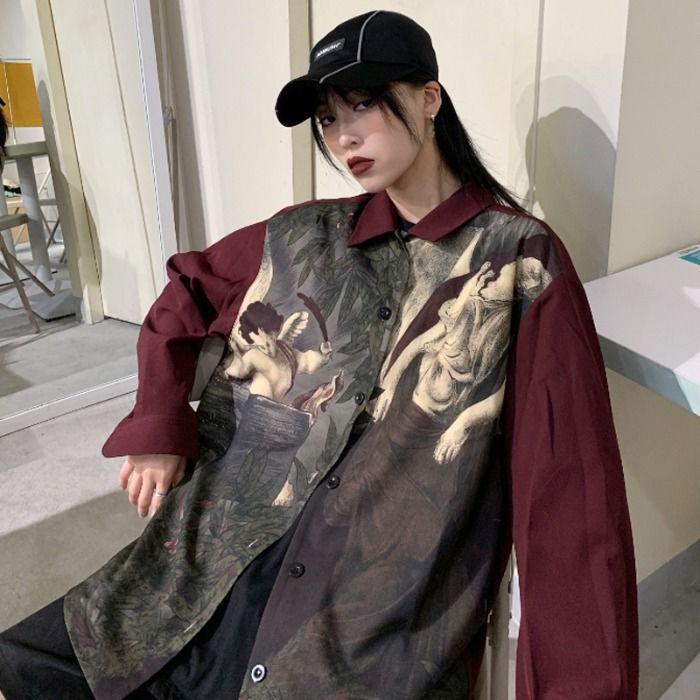 Style Core Aesthetics, New Style Trends - Angel Print Long Sleeve Shirt