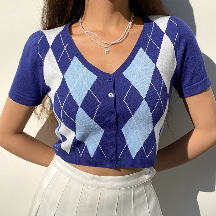 Style Core Aesthetics, New Style Trends - Argyle Pattern Knit Top