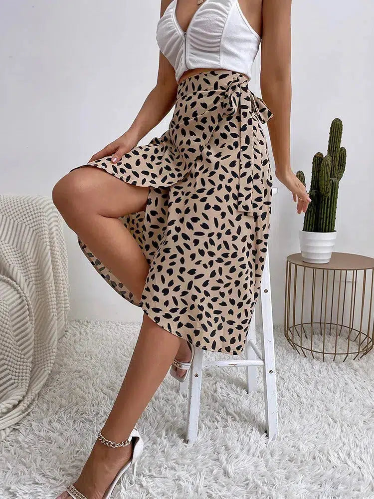 Style Core Aesthetics, New Style Trends - Asymmetric Tie Side Wrap Midi Skirt