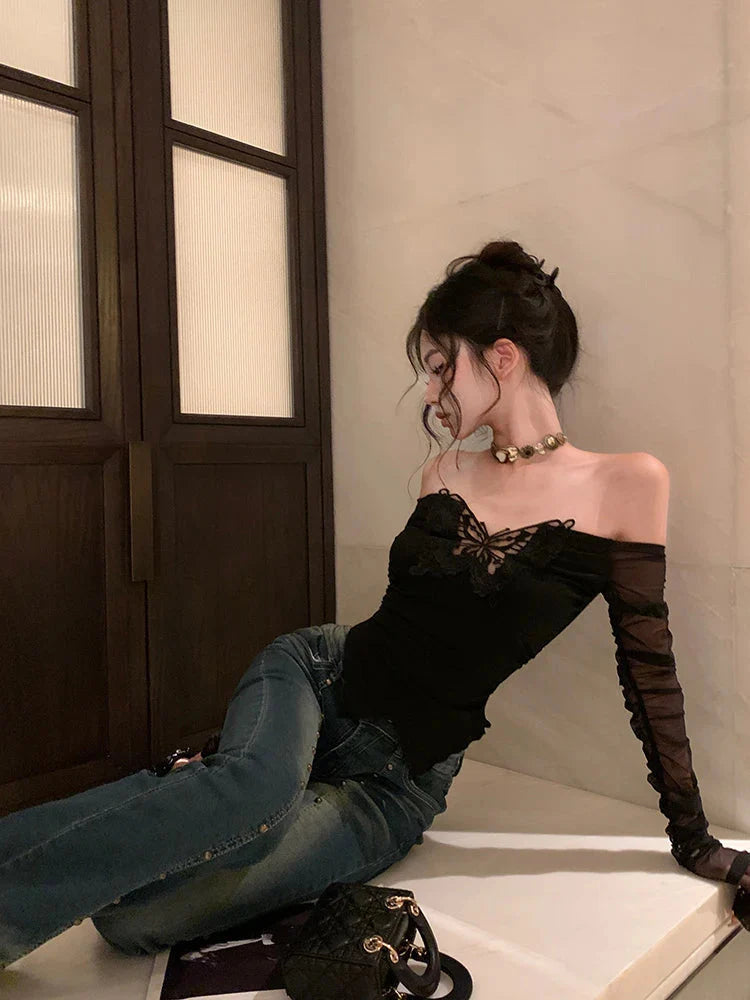 Style Core Aesthetics, New Style Trends - Baddie Butterfly Off Shoulder Top