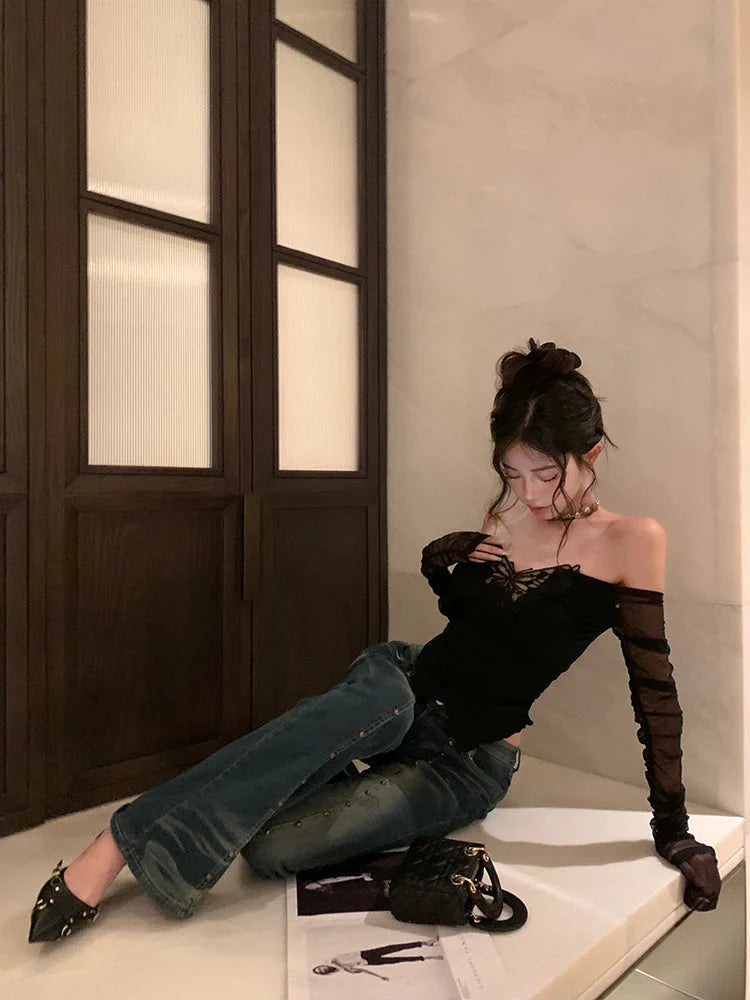 Style Core Aesthetics, New Style Trends - Baddie Butterfly Off Shoulder Top