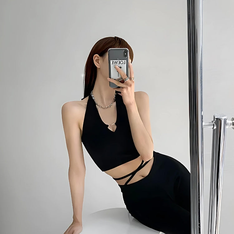 Style Core Aesthetics, New Style Trends - Baddie Heart Ring Halter Top