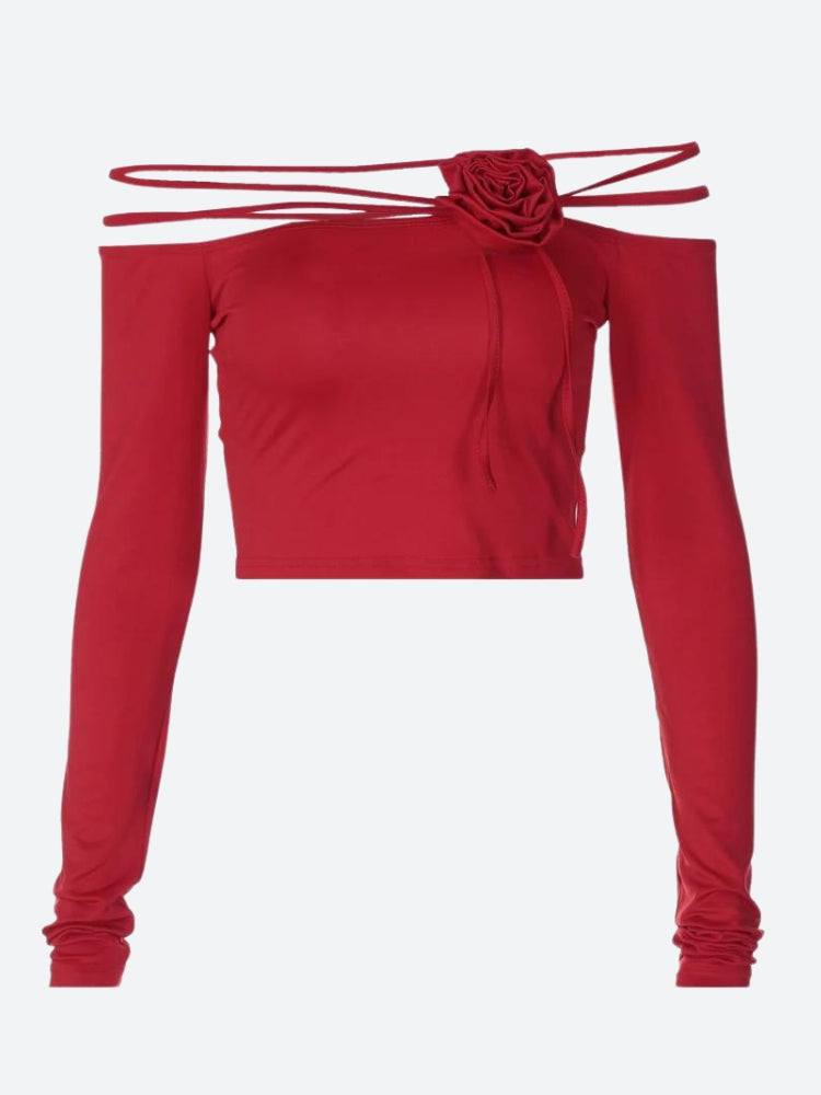 Style Core Aesthetics, New Style Trends - Baddie Rose Asymmetric Off Shoulder Top