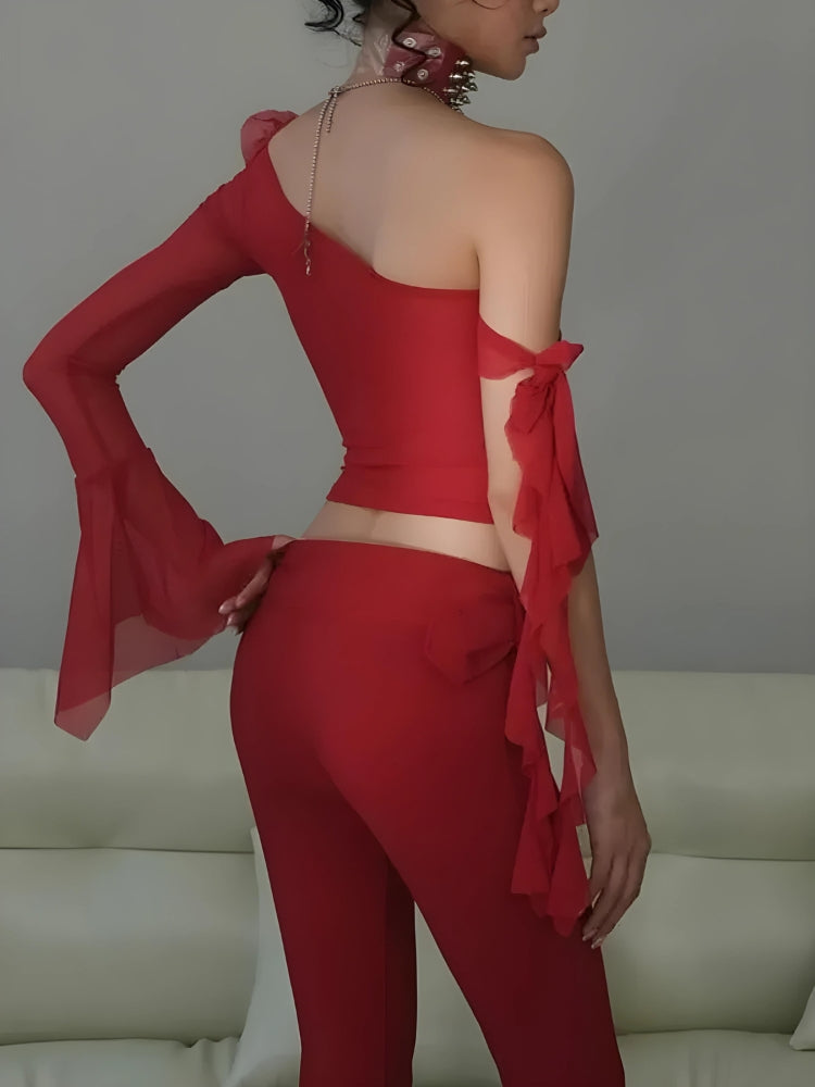 Style Core Aesthetics, New Style Trends - Baddie Rose One Shoulder Mesh Top