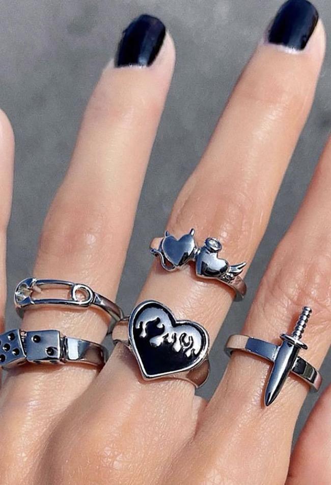 Style Core Aesthetics, New Style Trends - Bague coeur 5 pièces Y2k