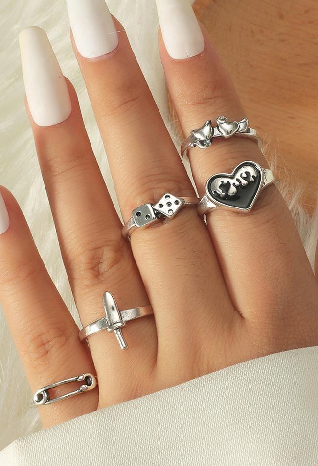 Style Core Aesthetics, New Style Trends - Bague coeur 5 pièces Y2k