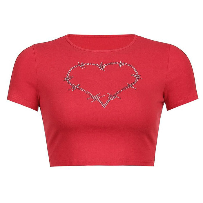 Style Core Aesthetics, New Style Trends - Barbed Heart Rhinestone Crop Top