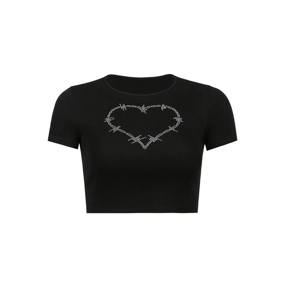 Style Core Aesthetics, New Style Trends - Barbed Heart Rhinestone Crop Top