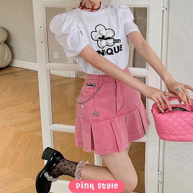 Style Core Aesthetics, New Style Trends - Barbie Pleated Denim Mini Skirt