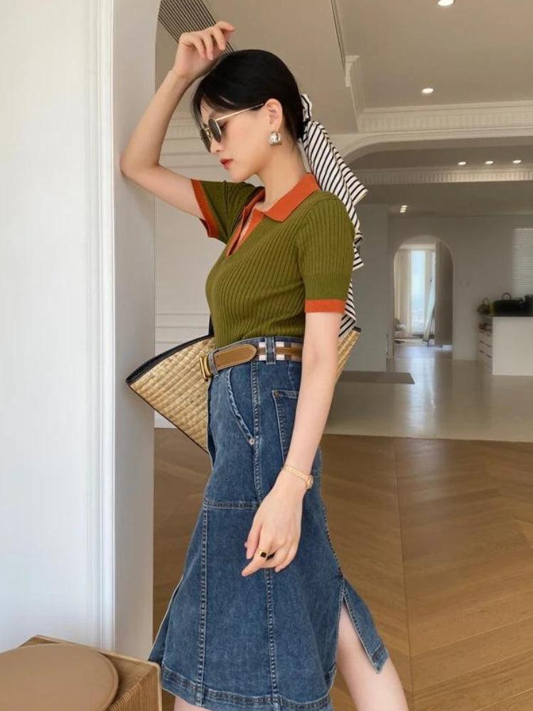 Style Core Aesthetics, New Style Trends - Basic Corduroy Polo Top