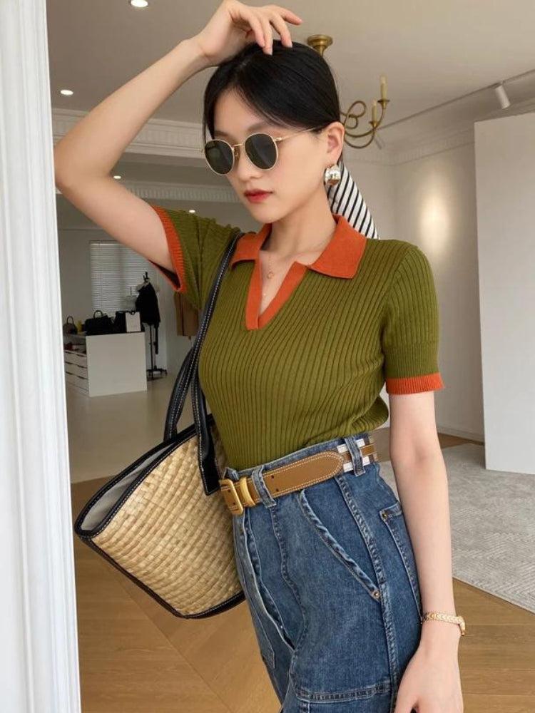 Style Core Aesthetics, New Style Trends - Basic Corduroy Polo Top