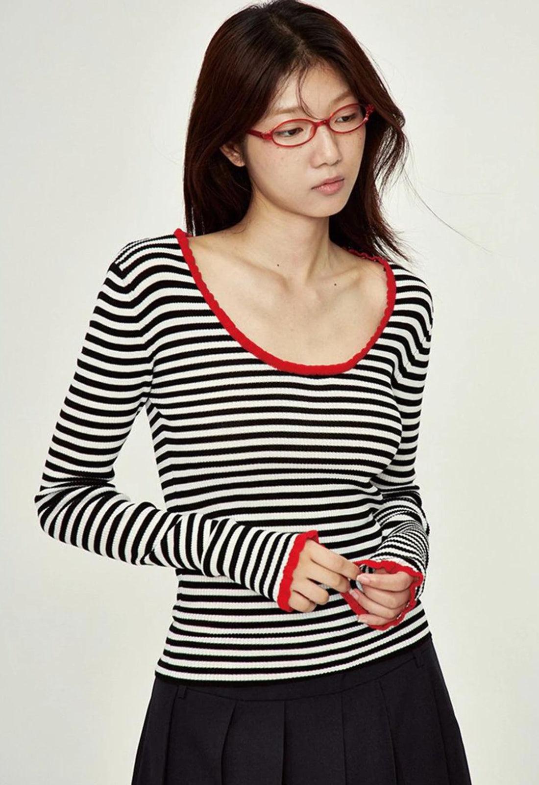 Style Core Aesthetics, New Style Trends - Basic Striped Scoop Neckline Top