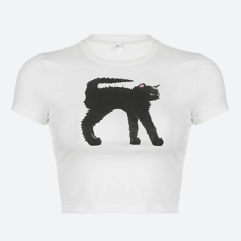 Style Core Aesthetics, New Style Trends - Black Cat Crop Tee
