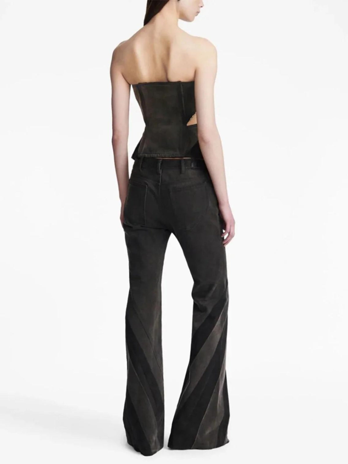 Style Core Aesthetics, New Style Trends - Black Denim Tube Top & Patch Jeans Two Piece Set