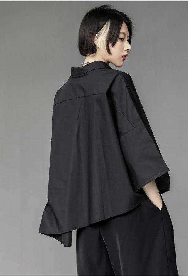 Style Core Aesthetics, New Style Trends - Black Korean Asymmetric Shirt