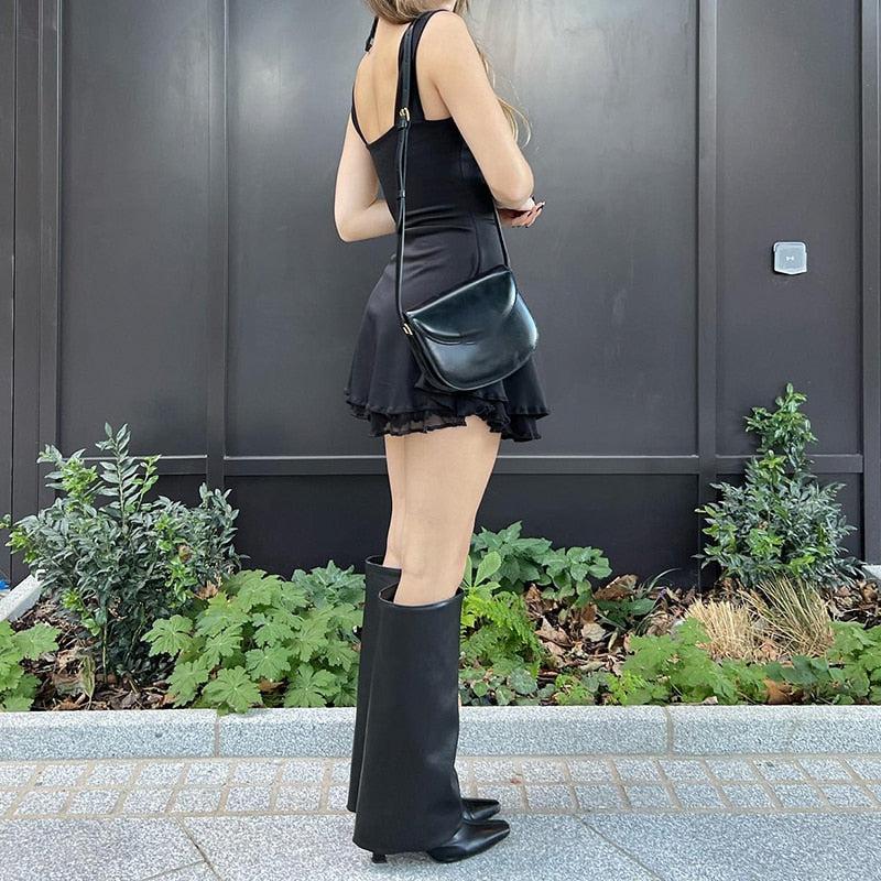 Style Core Aesthetics, New Style Trends - Black Tie Fastening Mini Dress