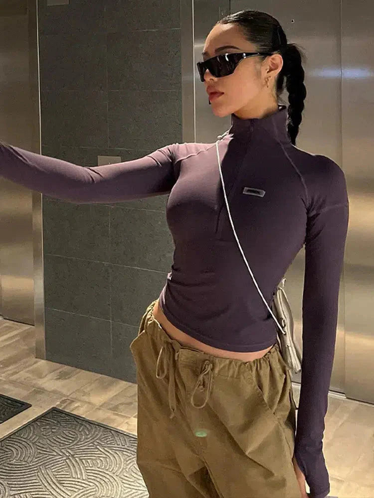 Style Core Aesthetics, New Style Trends - Bodycon Half Zip-Up Top