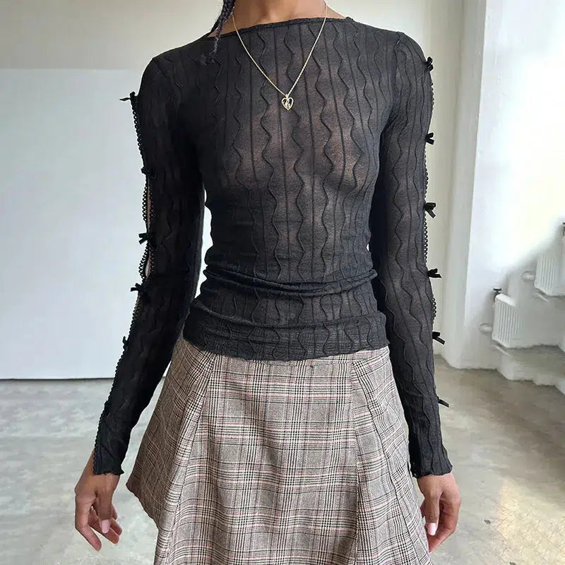 Style Core Aesthetics, New Style Trends - Bow Sleeve Sheer Top