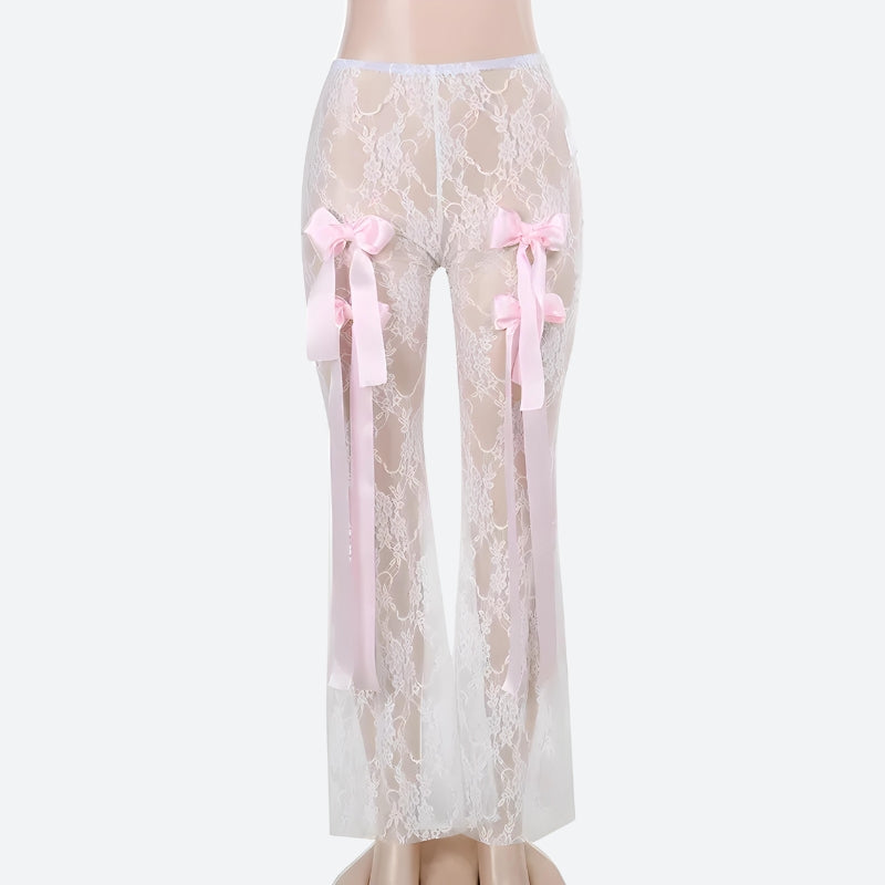 Style Core Aesthetics, New Style Trends - Bow Transparent Lace Flare Pants