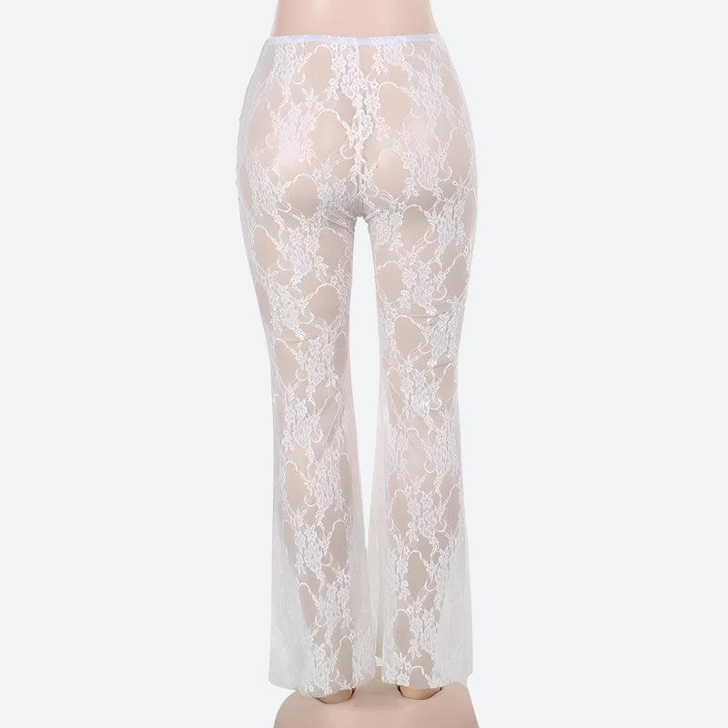 Style Core Aesthetics, New Style Trends - Bow Transparent Lace Flare Pants