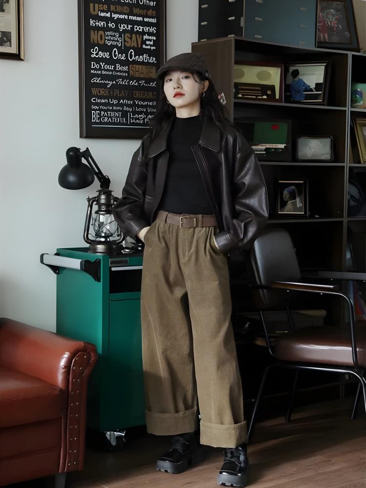 Style Core Aesthetics, New Style Trends - Brown Faux Leather Jacket