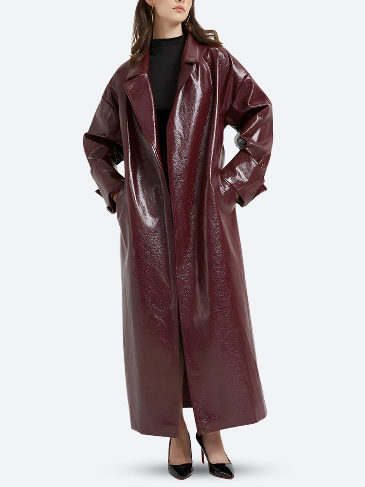 Style Core Aesthetics, New Style Trends - Burgundy Faux Leather Coat