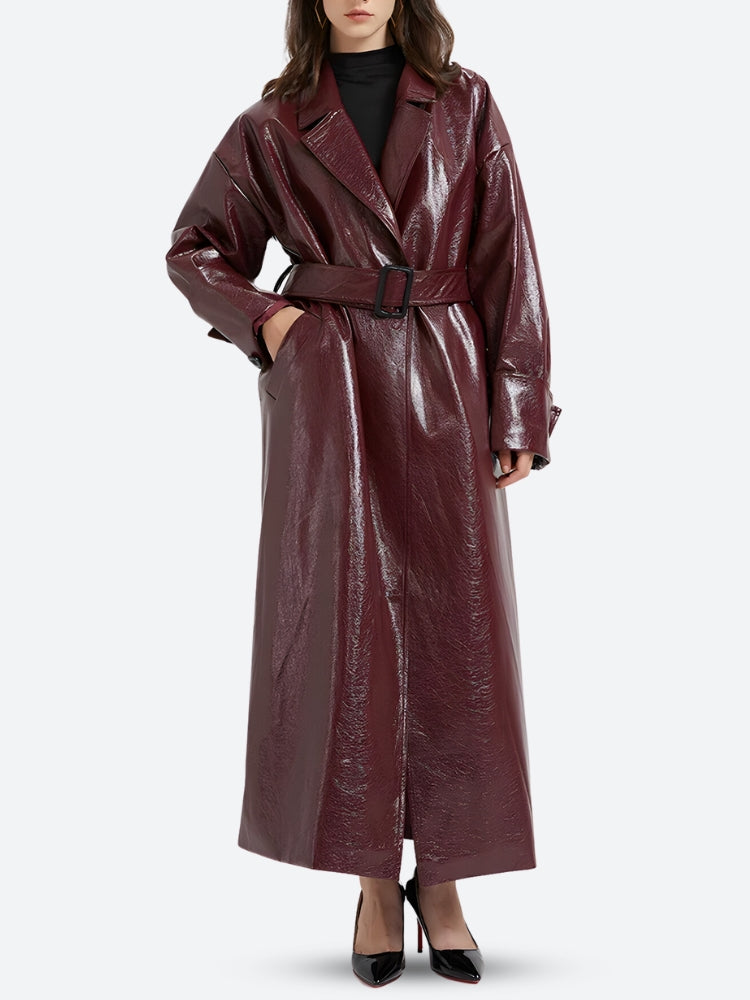 Style Core Aesthetics, New Style Trends - Burgundy Faux Leather Coat