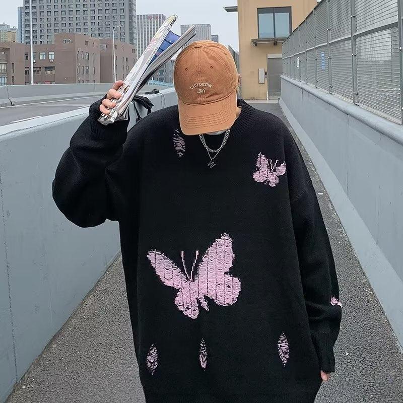 Style Core Aesthetics, New Style Trends - Butterfly Distressed Knitted Sweater