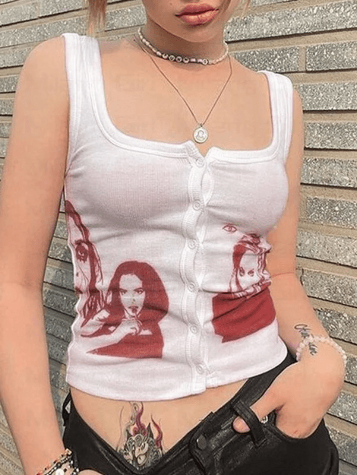 Style Core Aesthetics, New Style Trends - Button Front Ribbed Cropped Tank Top