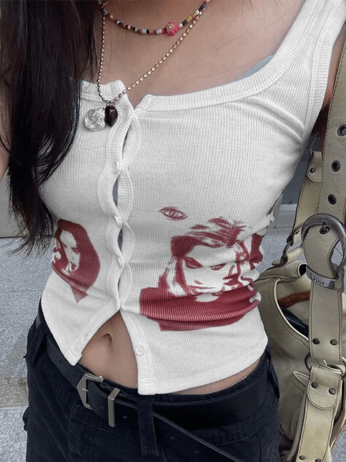 Style Core Aesthetics, New Style Trends - Button Front Ribbed Cropped Tank Top