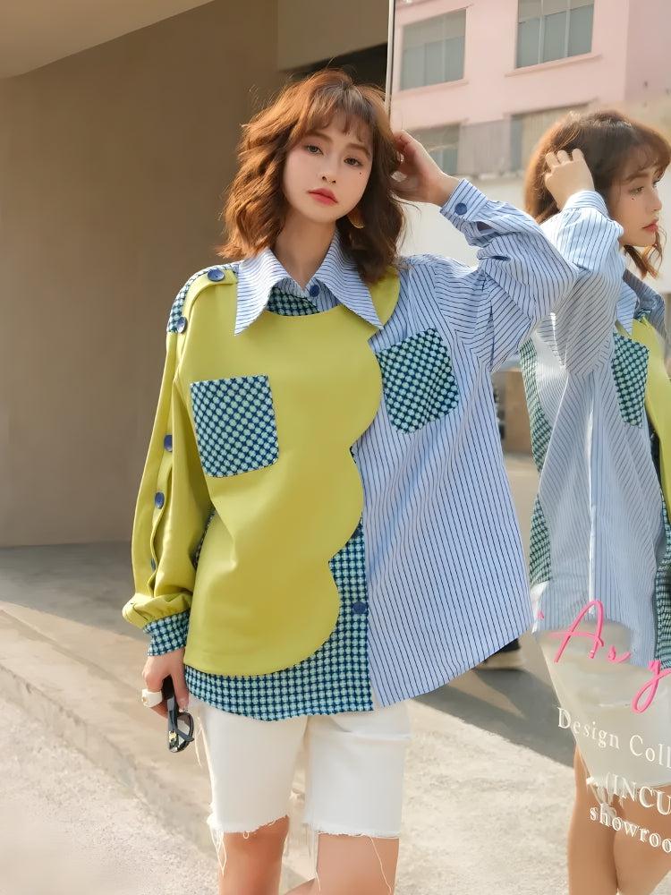 Style Core Aesthetics, New Style Trends - Buttoned Sleeved Patchwork Shirt