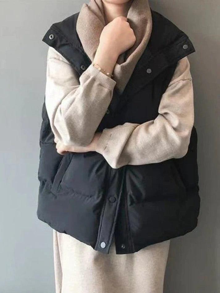 Style Core Aesthetics, New Style Trends - Buttoned Sleeveless Padded Down Jacket