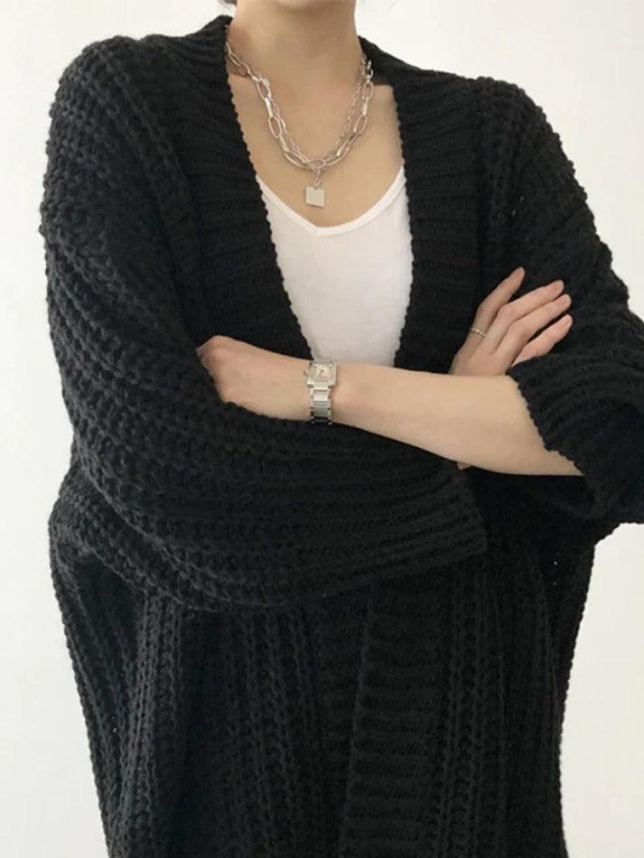 Style Core Aesthetics, New Style Trends - Cardigan ample au crochet fendu de couleur unie