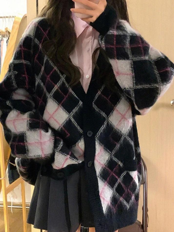 Style Core Aesthetics, New Style Trends - Cardigan ample en jacquard à carreaux