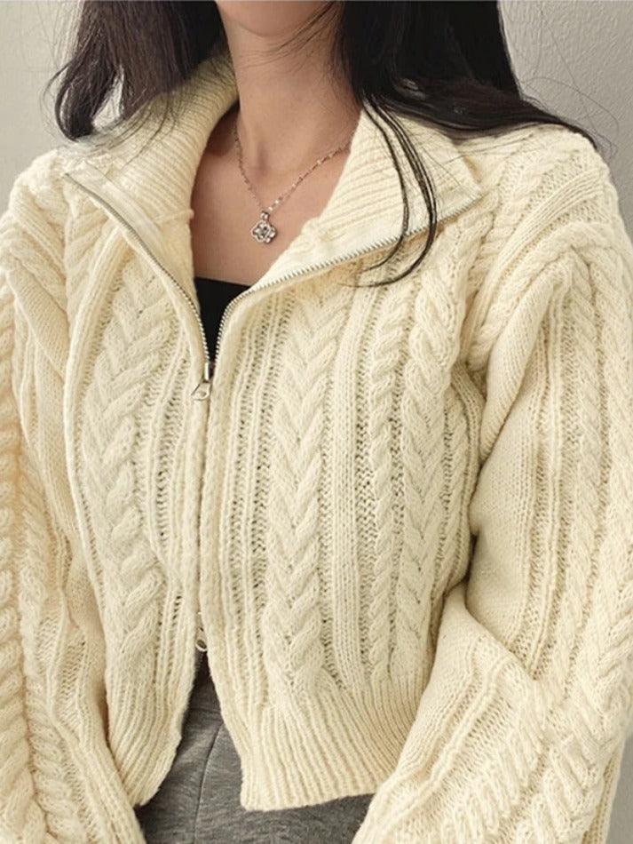 Style Core Aesthetics, New Style Trends - Cardigan court torsadé à double fermeture éclair