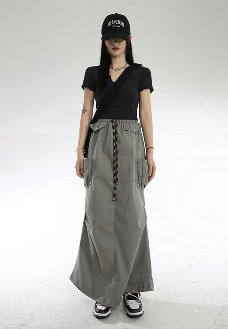 Style Core Aesthetics, New Style Trends - Cargo Pockets Parachute Maxi Skirt