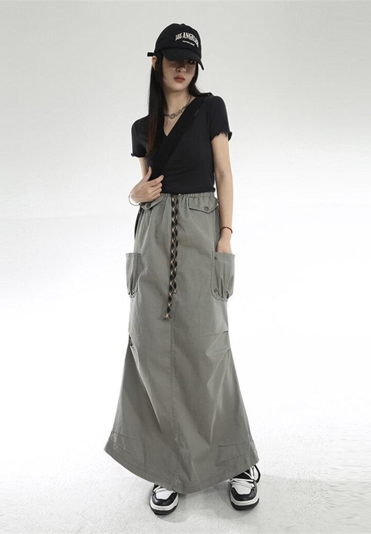 Style Core Aesthetics, New Style Trends - Cargo Pockets Parachute Maxi Skirt