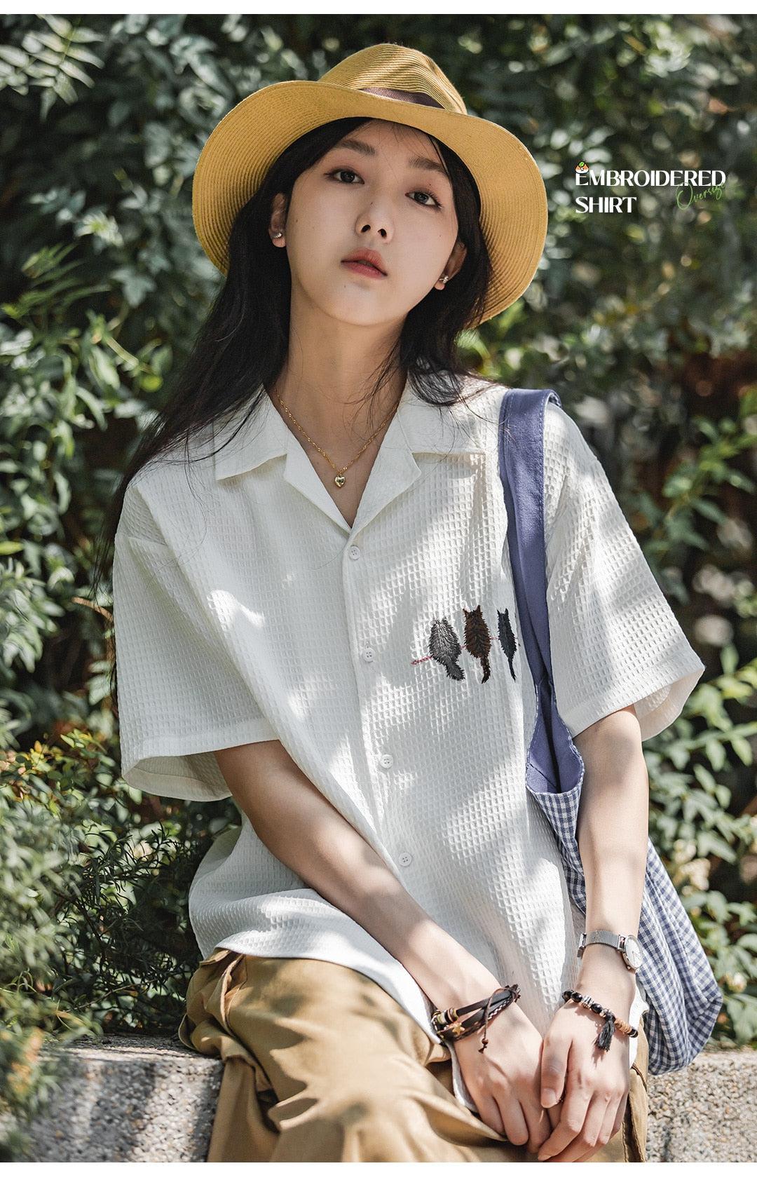 Style Core Aesthetics, New Style Trends - Cat Embroidered Shirt