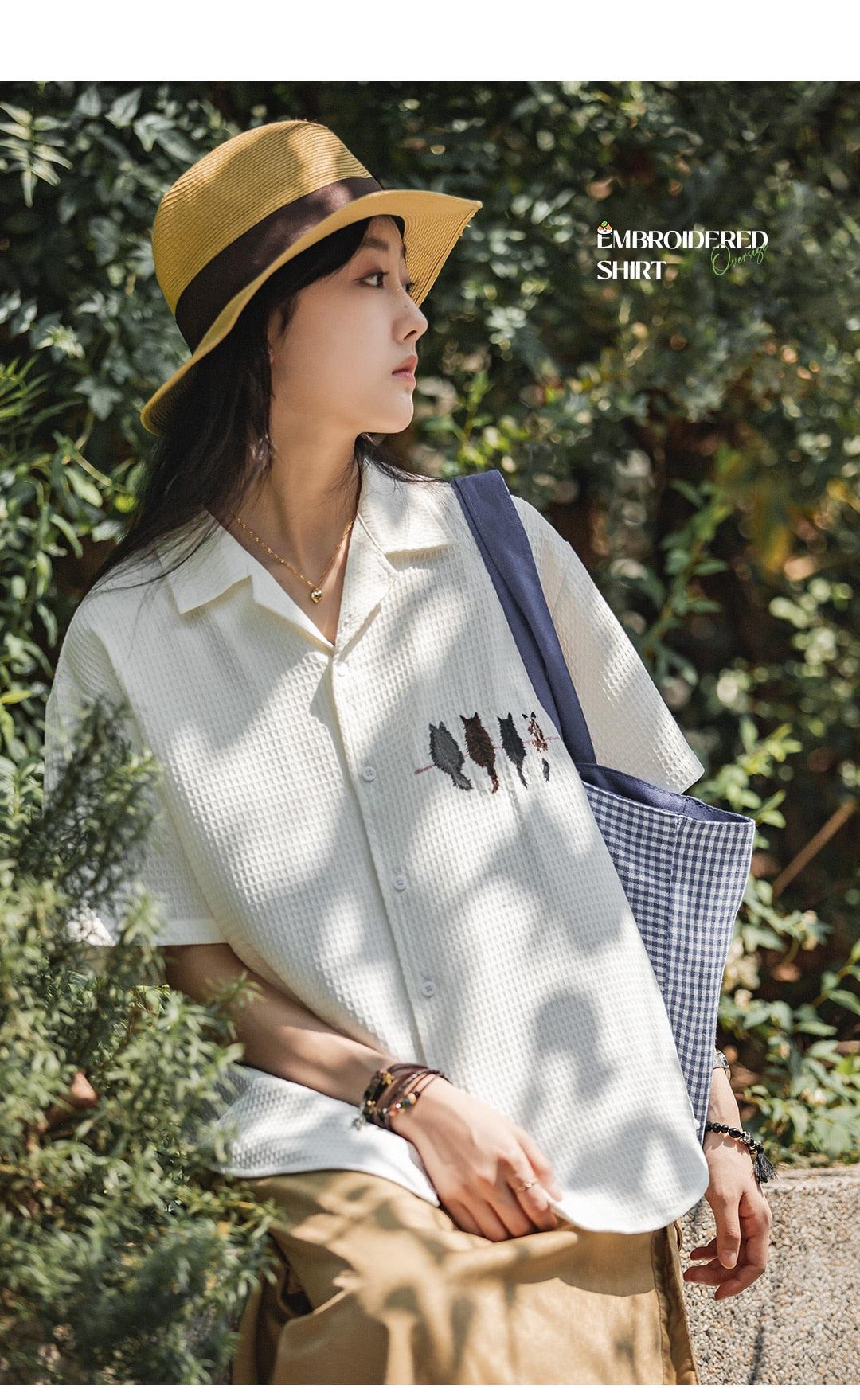 Style Core Aesthetics, New Style Trends - Cat Embroidered Shirt