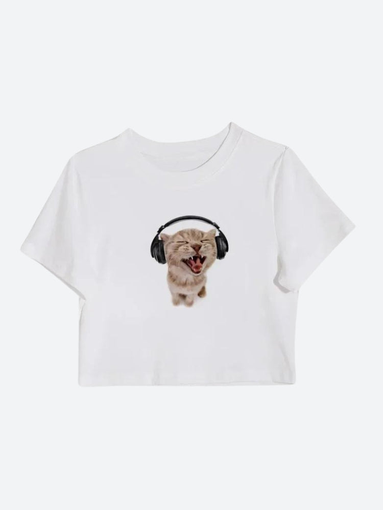 Style Core Aesthetics, New Style Trends - Cat with Earphones Tee