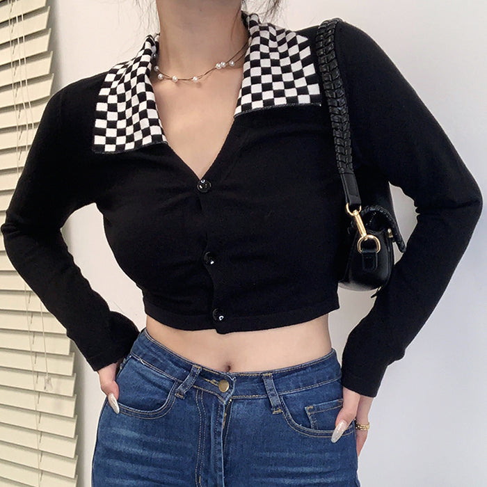 Style Core Aesthetics, New Style Trends - Checkerboard Collar Top