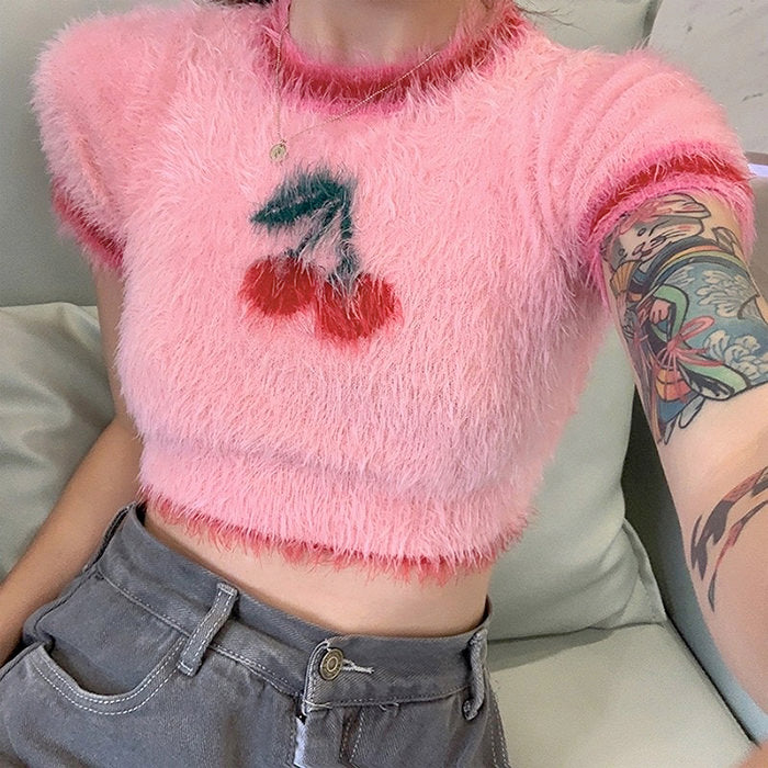 Style Core Aesthetics, New Style Trends - Cherry Fuzzy Crop Top