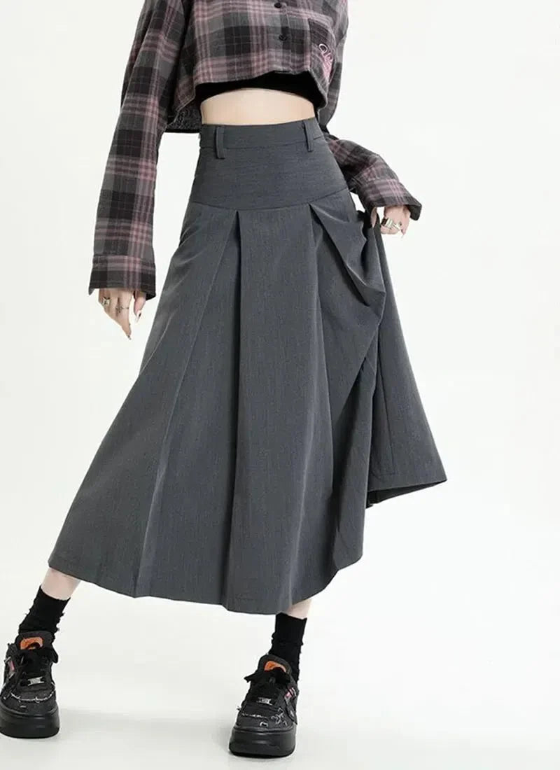 Style Core Aesthetics, New Style Trends - College Girl Pleated A-Line Midi Skirt
