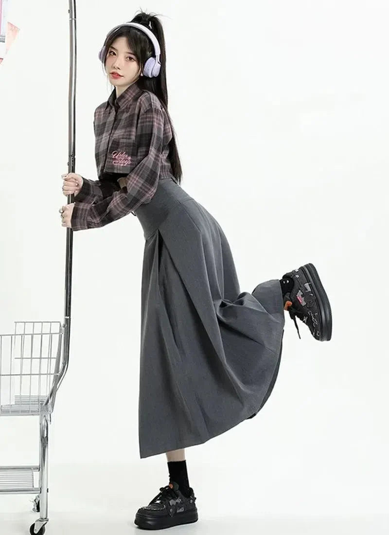 Style Core Aesthetics, New Style Trends - College Girl Pleated A-Line Midi Skirt
