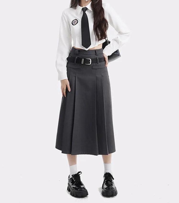 Style Core Aesthetics, New Style Trends - College Girl Pleated Midi Skirt