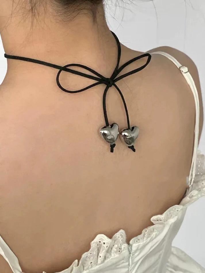 Style Core Aesthetics, New Style Trends - Collier à breloques cœur avec nœud à lacets
