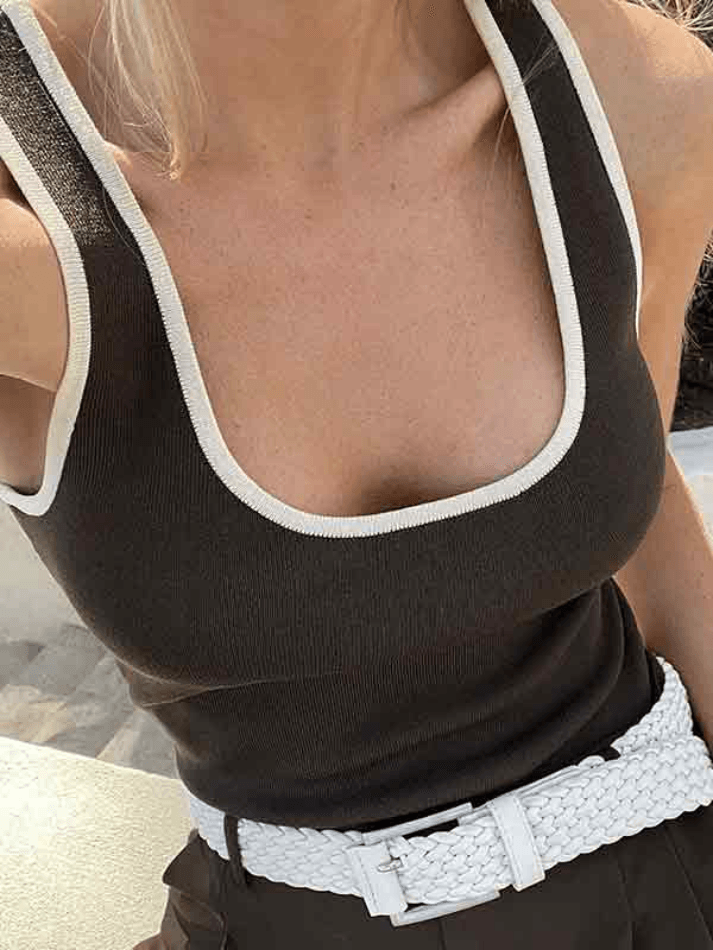 Style Core Aesthetics, New Style Trends - Contrast Color U Neck Tank Top